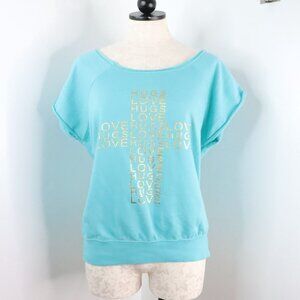 Feathers Women's L Christian Hugs Love Religious Cross Casual Sweatshirt Top